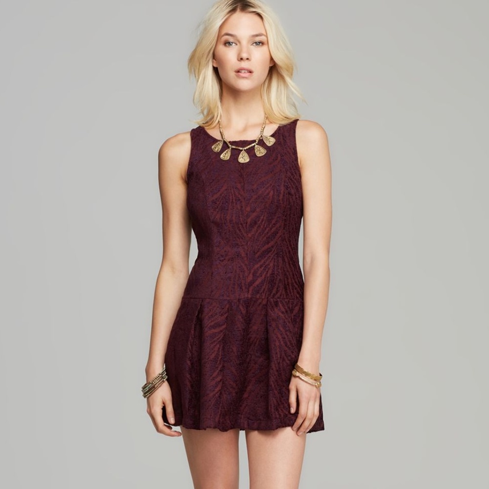 Free People Plum Textured Fit-and-Flare Dress